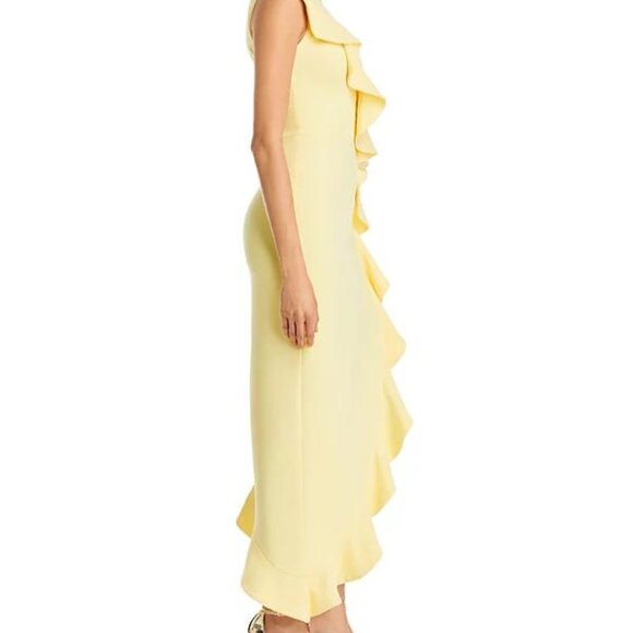 AQUA One-Shoulder Yellow Scuba Crepe Ruffle Maxi Dress NWT Size 2 - Picture 4 of 7